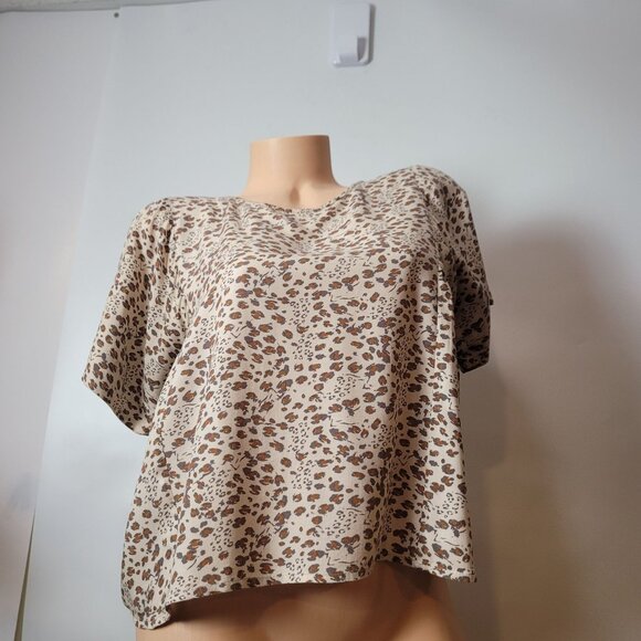 Velvet Heart Womens Leopard Print Short Sleeve Top S 100% Rayon Beige & Brown - Picture 12 of 13